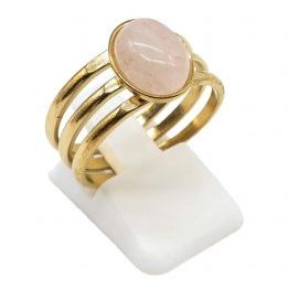 Anillo Acero Inox. Tridende CUARZO ROSA